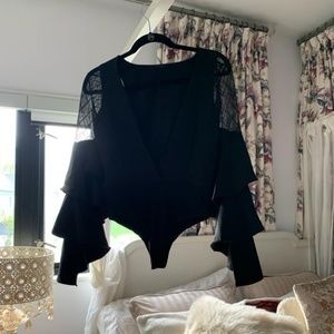 Black Bodysuit with Sheer Arms